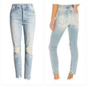 MOTHER Light Blue Distressed Skinny Jeans